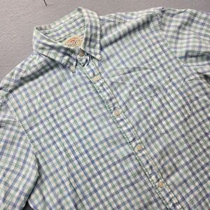 Faherty Brand Mens Medium Blue Green Plaid Short Sleeve Cotton Button Down Shirt